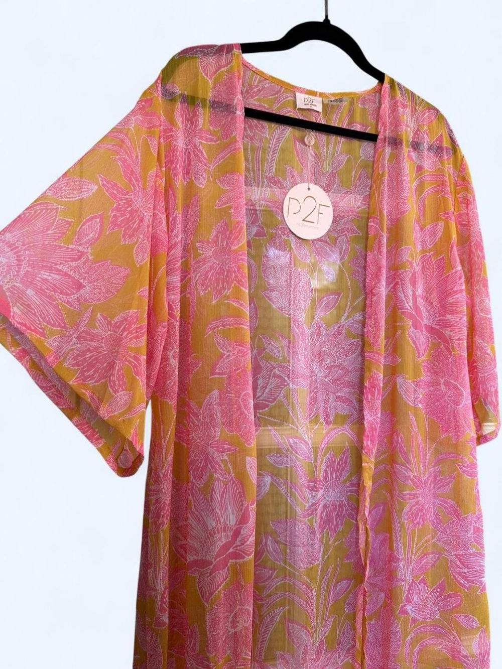 Lightweight Floral Duster Kimono in Pink & Mustard